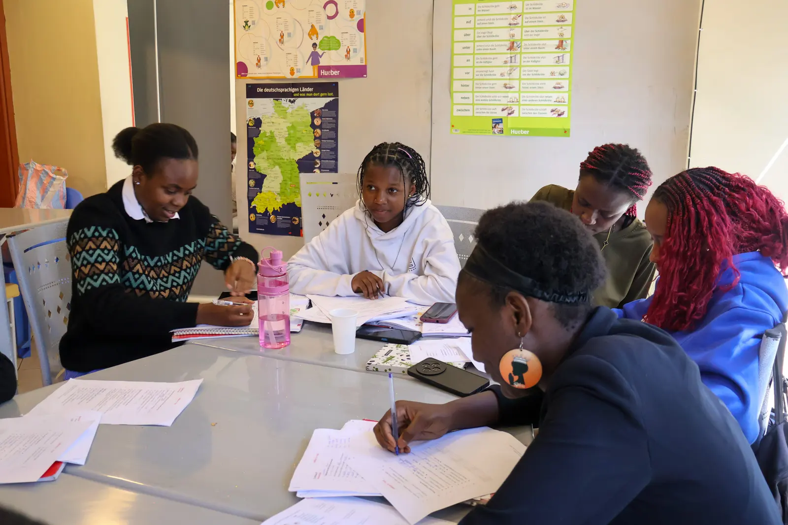 Students in a group discussion during a German class